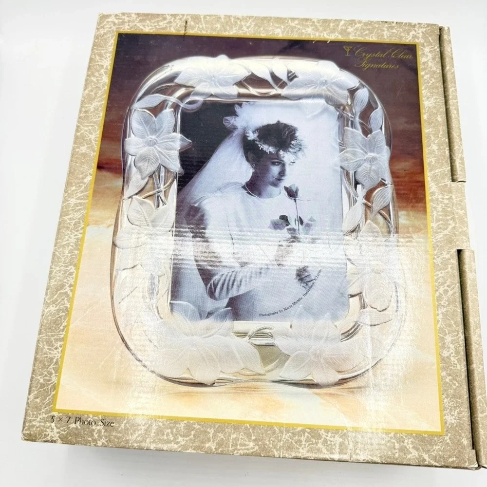 Crystal Clear Signatures Carlyle Frosted Crystal 5x7 Floral Picture Frame Japan